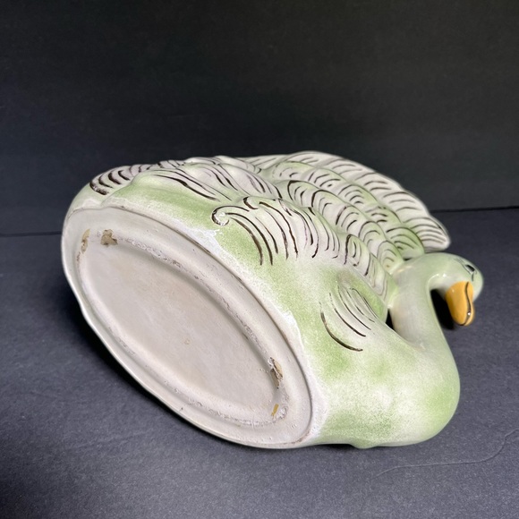 VTG Large Vase Swan Green Victorian Gold Figural Planter Ceramic - Picture 7 of 7